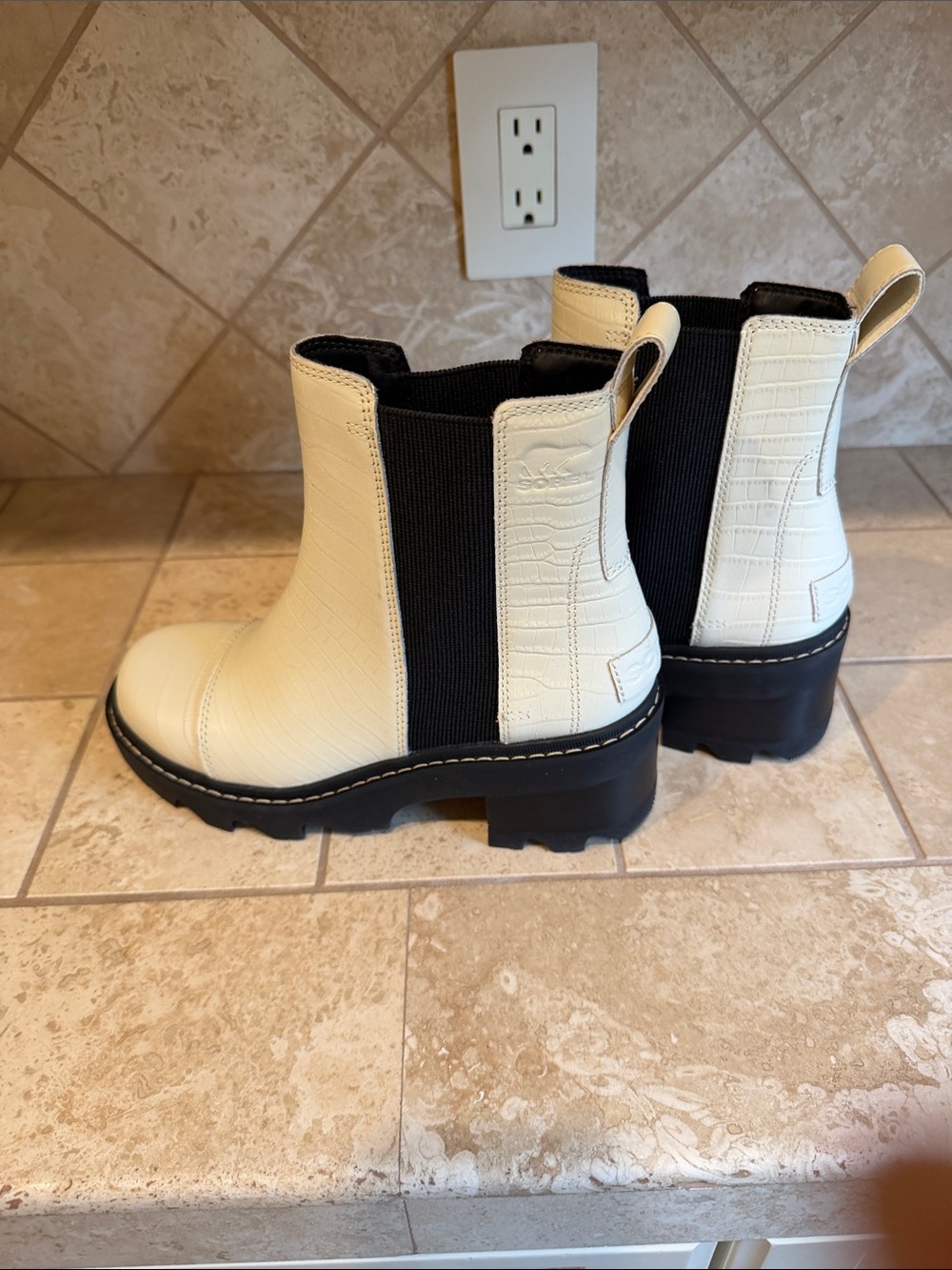 Sorel Cream Croc-Embossed Platform Chelsea Booties - Picture 3 of 6